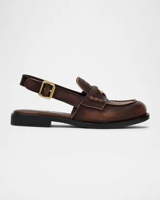 Miu Miu Vintage-Effect Leather Slingback Penny Loafers