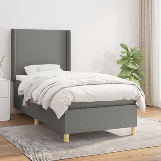 vidaXL Cama Box Spring Con Colch&oacute;n Tela Gris Oscuro 100x200 Cm Vidaxl