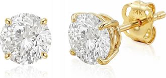 MAX + STONE 14k Gold Solitaire Round Earrings Studs Embellished with Swarovski Zirconia Various Sizes