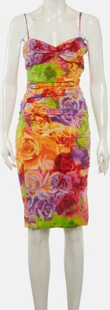 Versace Vintage Multicolor Floral Print Silk Ruched Dress