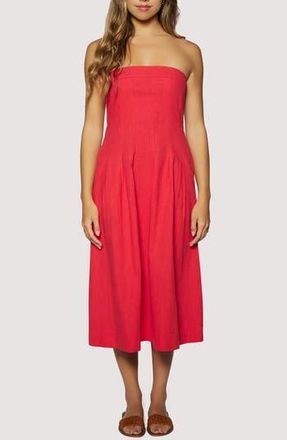 Lost + Wander Ruby Breeze Strapless Cotton & LInen Midi Dress in Red at Nordstrom Rack, Size Small