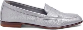 Santoni Womens Tumbled Leather Penny Loafer in Silver at Nordstrom, Size 7.5