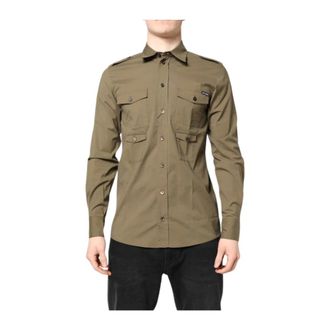 Dolce & Gabbana Overhemden, Heren, Bruin, S, Katoen, Lange Mouwen Shirt met Borstzakken