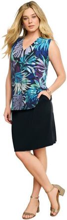 Roaman's Ultrasmooth Fabric V Neck Tank in Black Multi Tropical Leaves at Nordstrom, Size 32