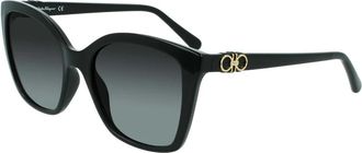 Ferragamo Zwart/Grijs Blauw Getinte Zonnebril - Dames - Zonnebrillen - Zwart - 54 MM - Accessoires
