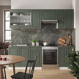 Vicco Mueble De Cocina Fame-line, Verde-dorado Casa De Campo/blanco, 240 Cm, Et Antracita