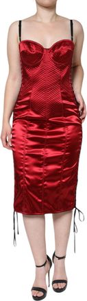 Dolce & Gabbana Red Bustier Corset Lace Bodycon Midi Womens Dress