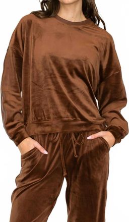 Knit Riot Velour Lounge Crew Sweater In Chocolate