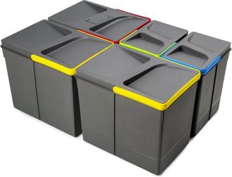 Emuca Emuca Contenedores Para Caj&oacute;n De Cocina Recycle Con Tapa Anti Olores, Altura 266, 3x15litros, 2x7litros, Pl&aacute;stico Gris Antracita