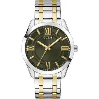 Guess Elliot Green Dial Two-Tone Bracelet Watch, 44mm in Gold at Nordstrom