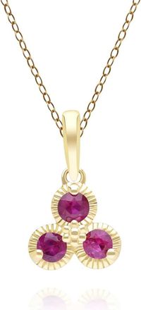 Gemondo Floral Ruby Three Stone Pendant Necklace in 9ct Yellow Gold