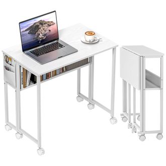 HOMCOM 80 Cm Foldable Computer Desk On Wheels For Small Spaces - White | TJ Hughes