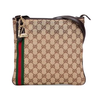 Gucci Pre-owned Womens Gg Pattern Crossbody Web Stripe - Tan Textile - One Size