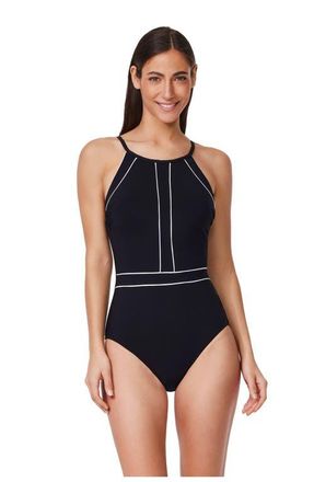 Gottex Tutti Frutti High Neck One Piece in Black-White at Nordstrom, Size 10