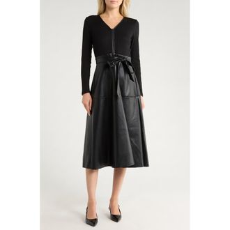 Area Stars Thea Mixed Media Midi Dress in Black at Nordstrom Rack, Size Medium