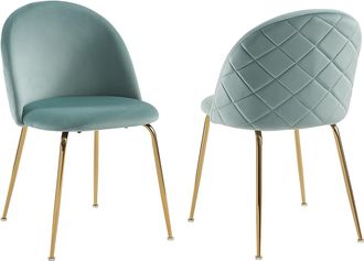 Vente-Unique Juego de 2 sillas MELBOURNE - Terciopelo y metal dorado - Verde salvia