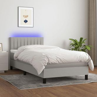 vidaXL Cama Box Spring Colch&oacute;n Y Luces Led Tela Gris Claro 80x200 Cm Vidaxl