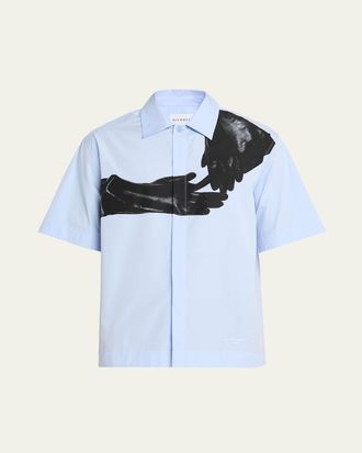Givenchy Mens Poplin Short-Sleeve Shirt with Surrealism Print