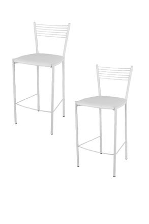 Tommychairs Tommychairs 2 Taburetes Elegance En Acero Blanco Asiento Polipiel Blanca