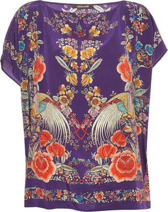 Roberto Cavalli Top a fiori in seta - Viola
