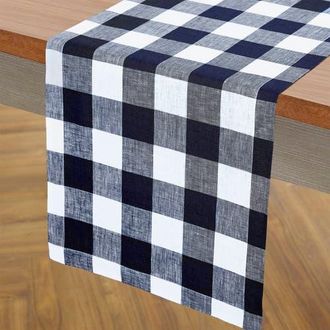 Solino Home Linen Table Runner for Dining Table, Holiday and Everyday Table Decor - Buffalo Check in Navy And White at Nordstrom, Size Xx-Large