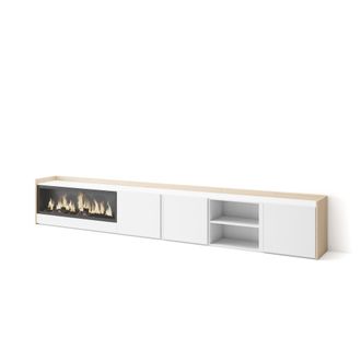 Skraut Home Skraut Home - Mueble Tv, Televisi&oacute;n, Muebles De Sal&oacute;n, Almacenaje, 315x35x50cm, Para Tv Hasta 80, Chimenea El&eacute;ctrica Xxl, Estilo Moderno, Blanco Y Rob
