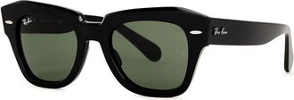 Ray-Ban State Street Black Wayfarer Sunglasses, Sunglasses, Black, Green Lenses, Wayfarer Sunglasses, 100% UV Protection