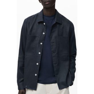 Mango Lightweight Linen Overshirt in Navy at Nordstrom, Size Medium