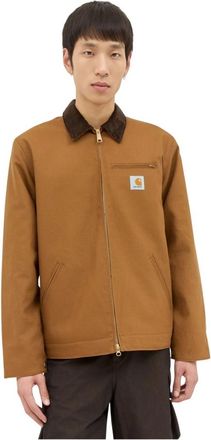 Carhartt Work in Progress Canvas Detroit Jack met Corduroy Kraag - Heren - Zomerjassen - Bruin - S - Katoen - Jassen