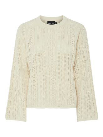 Pieces Rundhalspullover PIECES PCNUKA LS O-NECK KNIT NOOS BC, Damen, Gr. XS (34), beige (birch), Strick, Obermaterial: 100% Baumwolle, unifarben, regular fit