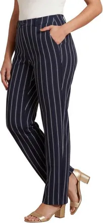 Jessica London Bi Stretch Straight Leg Pant in Navy Tailored Stripe at Nordstrom, Size 16