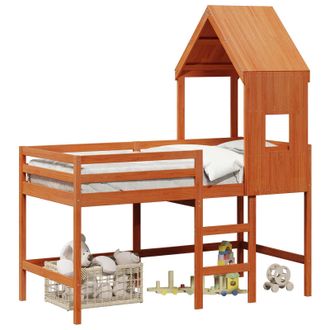 vidaXL Estructura De Cama Alta Marr&oacute;n Cera 90 X 190 Cm Pino Macizo Vidaxl