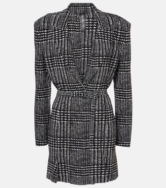 Norma Kamali Belted plaid minidress