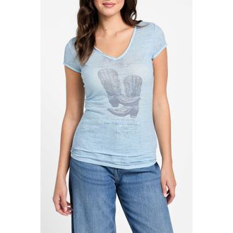 Guess Cowboy Boot Embellished Burnout Graphic T-Shirt in Nimbus Blue at Nordstrom, Size X-Small