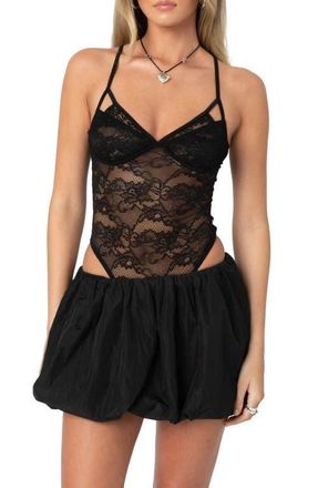 Edikted Cutout Lace Bodysuit in Black at Nordstrom, Size X-Small