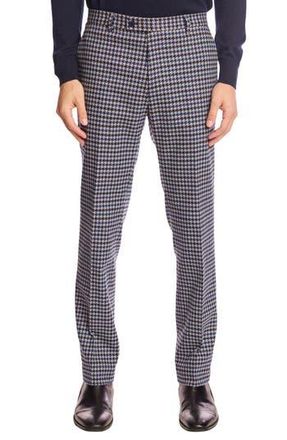 Paisley & Gray Downing Slim Fit Flat Front Houndstooth Dress Pants in Blue Black Houndstooth at Nordstrom Rack, Size 38 X 32