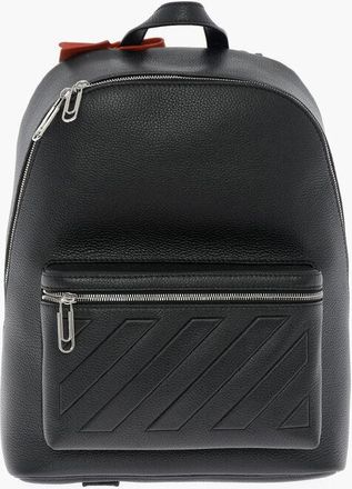 Off-white Hammered Leather Backpack BINDER With Diagonal Stripe Patter size One