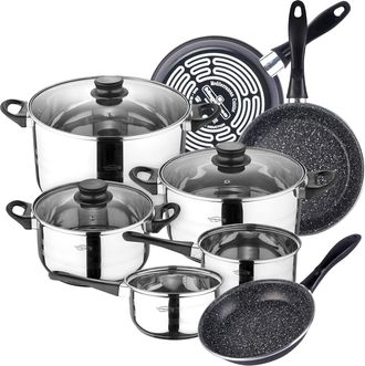 San Ignacio Bateria De Cocina 8 Piezas San Ignacio Toledo De Acero Inoxidable Con Juego De Sartenes (18/20/24 Cm) Magefesa K2 Gransasso En Acero Esmaltado