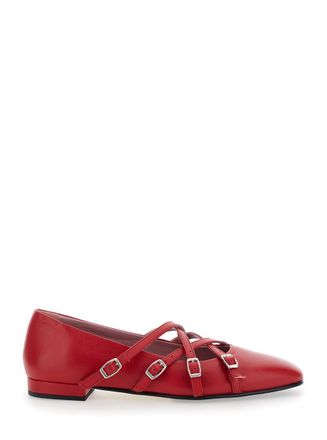 Carel eloise Red Ballet Shoes With Criss-crossed Adjustable Straps In Leather Woman