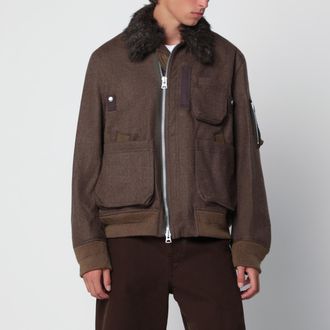 sacai Brown Melton Wool Blouson Jacket