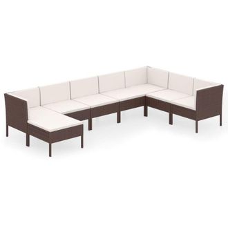 vidaXL Set Muebles De Jard&iacute;n 8 Pzas Y Cojines Rat&aacute;n Sint&eacute;tico Marr&oacute;n Vidaxl