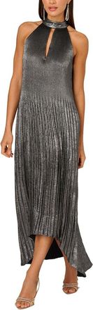Adrianna Papell Sleeveless Pleated Metallic Ankle Length Halter Dress