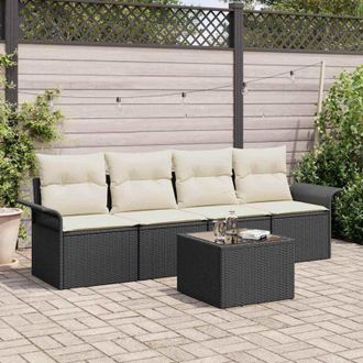 vidaXL Conjunto De Sof&aacute; De Jard&iacute;n 5 Pcs Negro Polirat&aacute;n Vidaxl