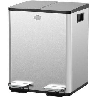 HOMCOM Homcom - Cestino Rifiuti a 2 Sezioni da 20L in Acciaio e pp 45.8x36x51.6 cm
