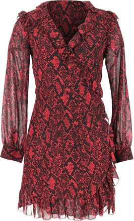 Michael Kors Snakeskin-Print Ruffled Mini Dress in Burgundy Polyester