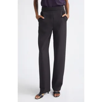 Emporio Armani Stretch Cady Straight Leg Pants in Solid Black at Nordstrom, Size 40