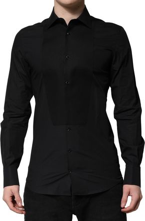 Dolce & Gabbana Mens Black Gold Long Sleeves Dress Formal Shirt Cotton