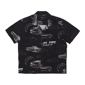 HUF Zwarte Resort Shirt met Kraag - Heren - Korte mouwen Overhemden - Zwart - S - Rayon - Overhemden