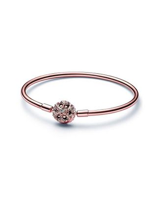 Pandora Moments 14K Rose Gold Plated Cz Sparkling Snowflake Clasp Bangle