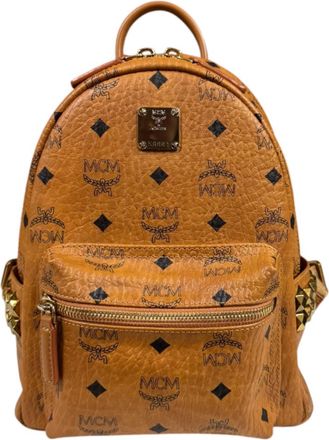 MCM Mcm Brown Red Brown Leather Pvc Coated Canvas Backpack (Pre-Owned)